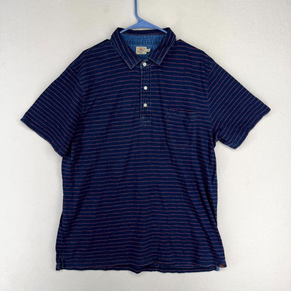 Faherty Mens Striped Short Sleeve Dark Blue Cotton Polo Shirt Size XXL